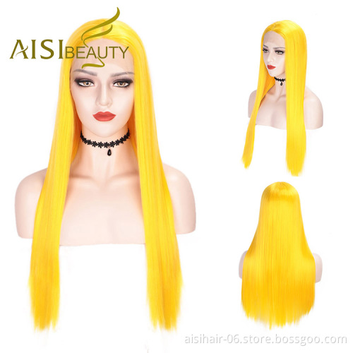 Aisi Beauty Wholesale Vendor Multi Color Cosplay Long Silky Straight Lace Frontal Synthetic Hair For Black Women Lace Front Wig